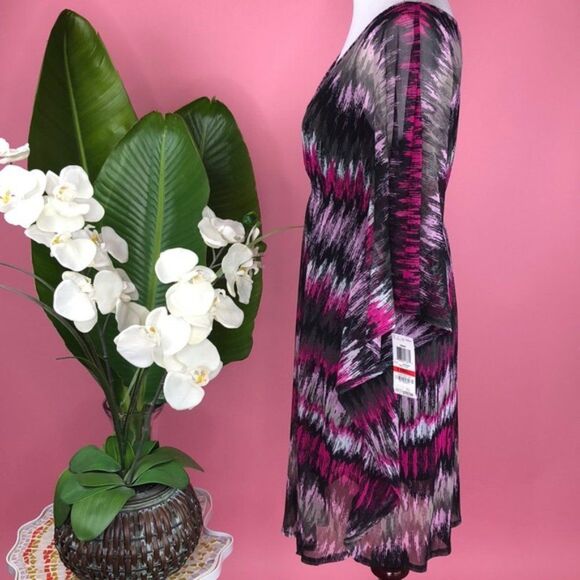 INC Ikat Mirage Print Flowy Multi Color V Neck Dress XS - Picture 4 of 10